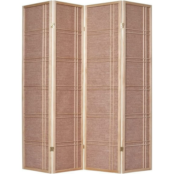 Legacy Decor 4 Panels Room Divider Privacy Screen Rattan Cane Webbing Insert Dark Walnut Finish Frame 71” High x 70” Wide