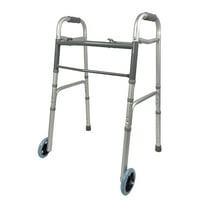 iLIVING ILG-670 Adjustable Height 2-Button Foldable Rolling Walker with Front Wheels - Lightweight, Durable Mobility Aid Stand-Assist Feature for Adults