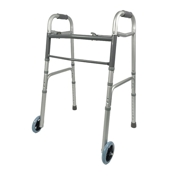 iLIVING ILG-670 Adjustable Height 2-Button Foldable Rolling Walker with Front Wheels - Lightweight, Durable Mobility Aid Stand-Assist Feature for Adults