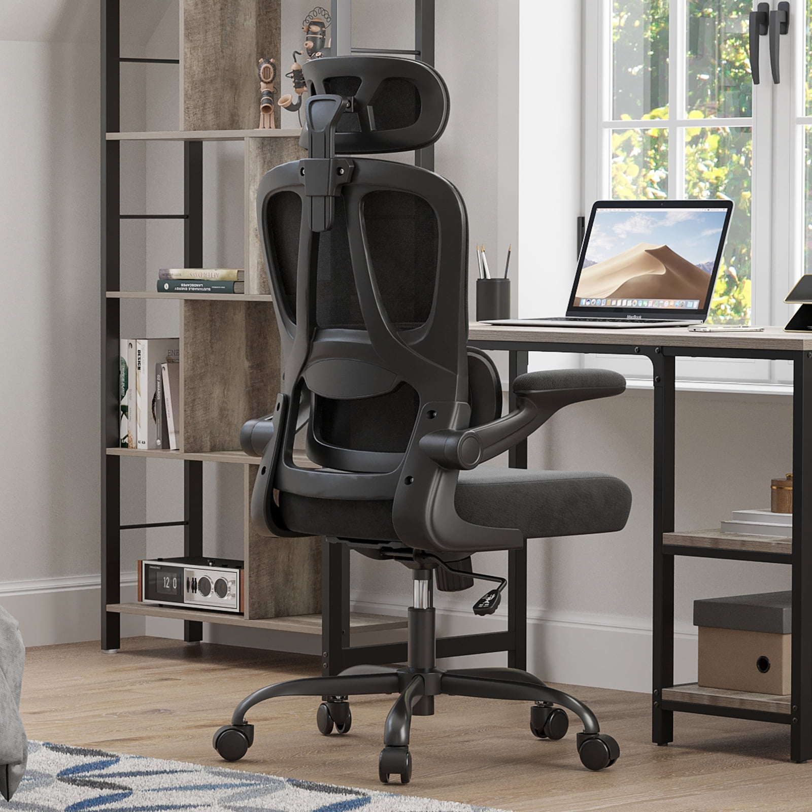 Farini Ergonomic Office Chair, Adjustable High Back Mesh Desk Chair with Lumbar Support, 2D Headrest , Black