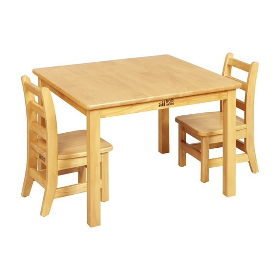 ECR4Kids 30in x 30in Square Hardwood Table with 20in Legs and Two 10in Chairs, Honey