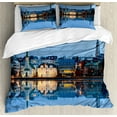 thumbnail image 1 of Iceland Duvet Cover Set King Size, City Silhouette with Reflection on Lake Tjornin Cityscape Tranquility, Decorative 3 Piece Bedding Set with 2 Pillow Shams, Multicolor, by Ambesonne, 1 of 3