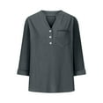 thumbnail image 6 of Long Sleeve Shirts for Women, Gray Casual Solid Color Sleeve Collar Loose Button Shirt Top, Linen Shirts for Women, M, Workout Shirts Women, Polyester Women's T-shirts, 6 of 8