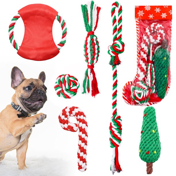 Christmas Dog Rope Toys, 6 Packs Dog Chewing Toys, Interactive Dog