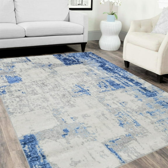 Handcraft Rugs-Abstract Rugs/Luxury Livingroom Modern Soft/Smooth-Blue/Silver/Gray/White