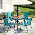 thumbnail image 3 of Arlopu 5-Piece Patio Dining Set, Outdoor Square Table and 4 Textilene Chairs with Umbrella Hole for Garden Backyard, Blue, 3 of 13