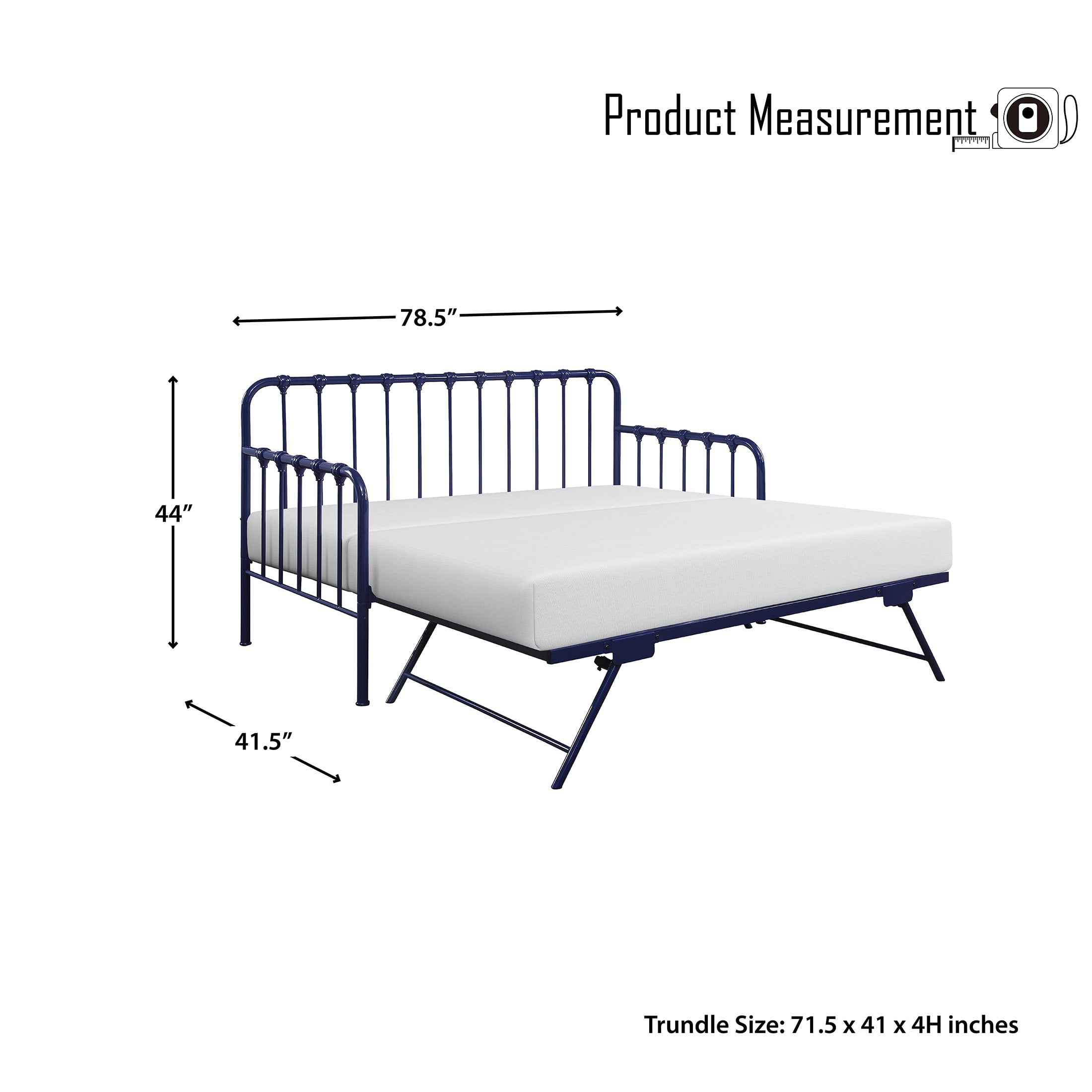 OakvillePark LaPrele Metal Daybed with Lift-Up Trundle, Twin/Twin, Navy Blue