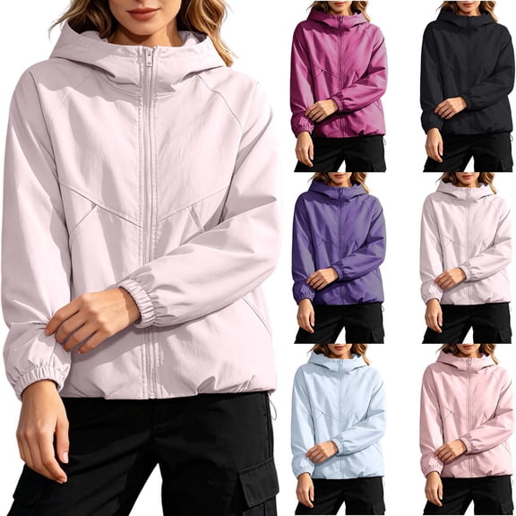DYTTDG Women's Lightweight Windproof Hooded Jacket, Full Zip Loose Fit Casual Windbreaker for Hiking, Outdoor and Daily Wear