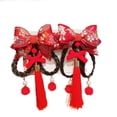 thumbnail image 2 of Tnobhg 1 Pair Girls Hairpins Chinese Style Tassel Plush Ball Fake Braided Hair Bow Decor Anti-slip Festive Photo Prop New Year Hair Decoration Hair Clips Cosplay Hair Accessories, 2 of 7