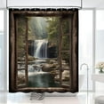 thumbnail image 2 of Waterfall Shower Curtain Rown Wooden Window Natural Landscape Shower Curtains Tropical Rainforest Forest Summer Scenery Bathroom Curtain Set with 12 Hooks 72x72 Inches (A), 2 of 5