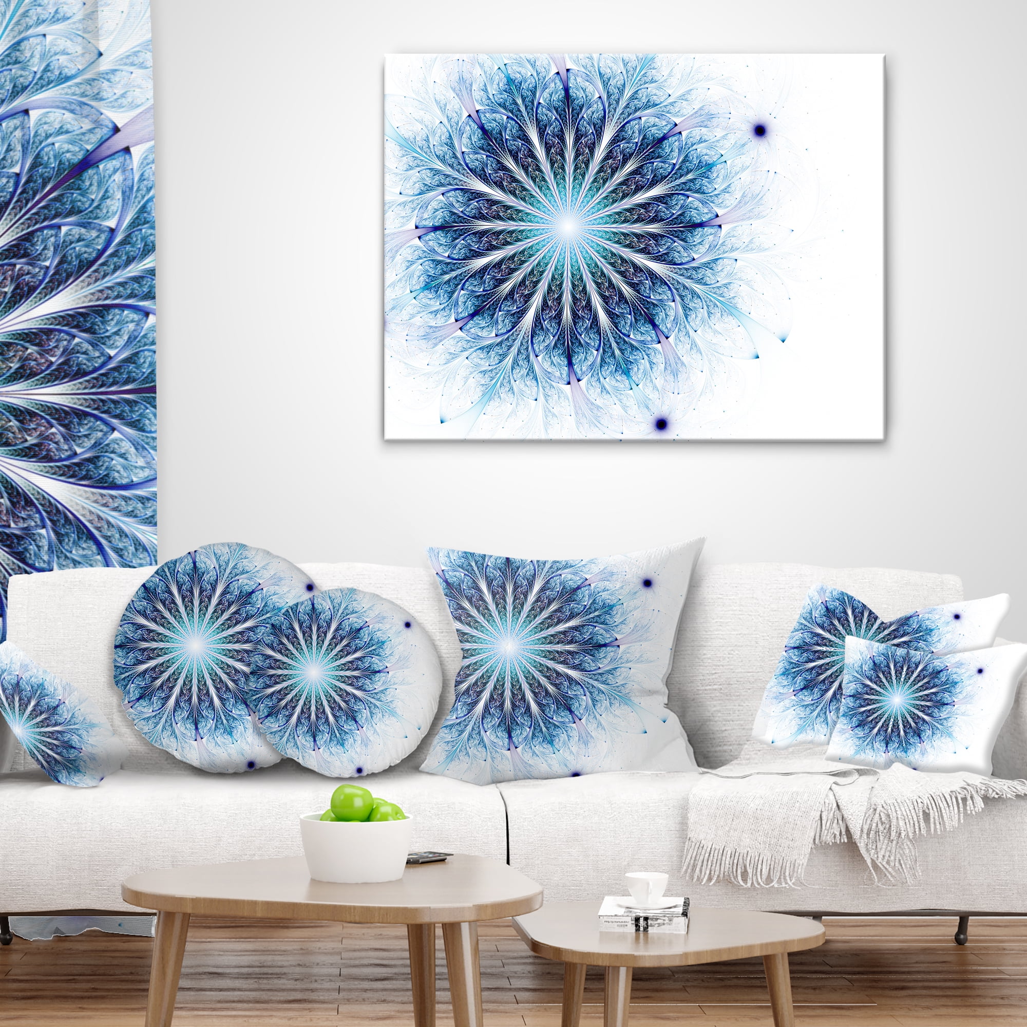 Designart 12" x 20" Blue Polyester Throw Pillow