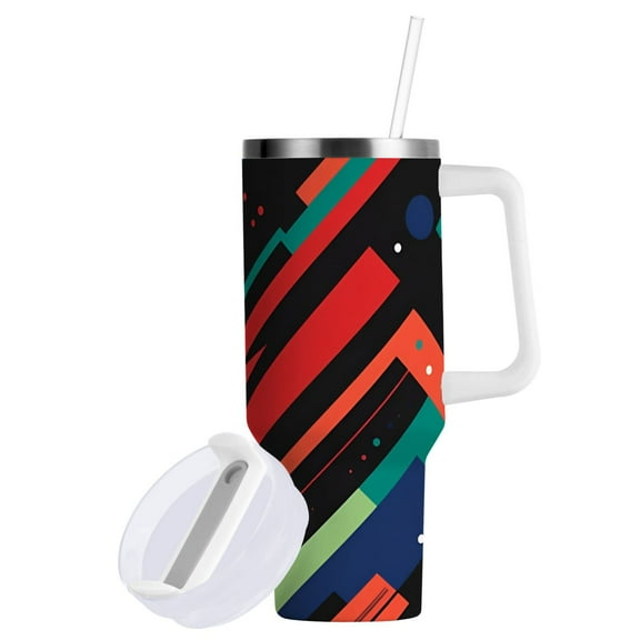 Yayeee 40oz Stainless Steel Tumbler with Straw and Handle Double-Wall Insulated Travel Water Bottle, Blue Abstract Lines