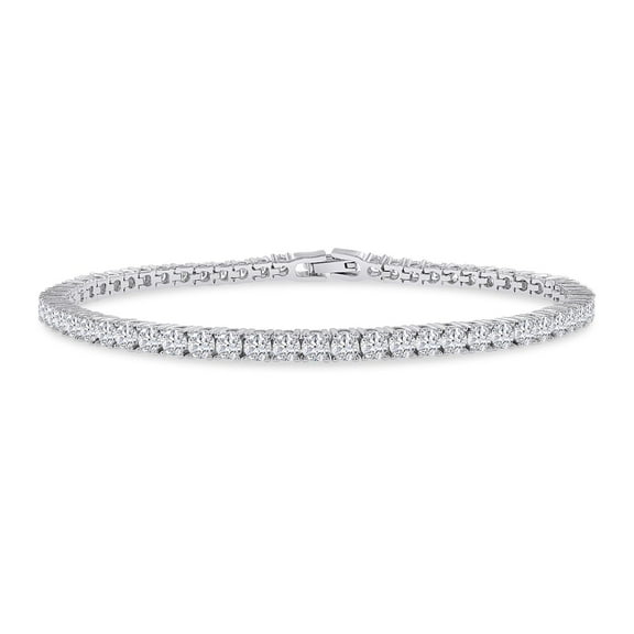 18K White Gold Plated Moissanite Tennis Bracelet for Women | 3MM Round Moissanite Diamond Stackable Cuff Bracelets| Gold Bracelets for Her Size -7.5 Inch (5.90 Cttw)