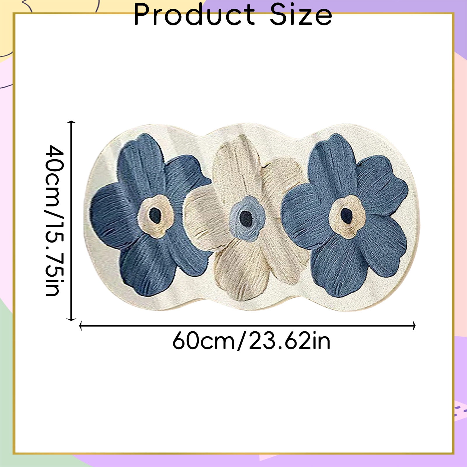 Flower Bathroom Rug, Super Absorbent and Thick Microfiber Non Slip Bath Mat with Rubber Backing, Shaggy Bath Carpet for Entryway, Bathroom, Bedroom and Living Room, Blue