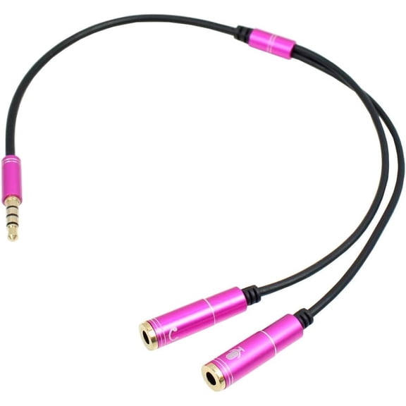 OFEFE Hot Pink 3.5mm Headset Y Splitter Cable - CTIA Standard Audio Adapter, 3.5mm Male to Dual Female Mic/Headphone Jack for PC Gaming Headset, PS4, Xbox One, Laptop, Smartphone, Tablet (13 inch)