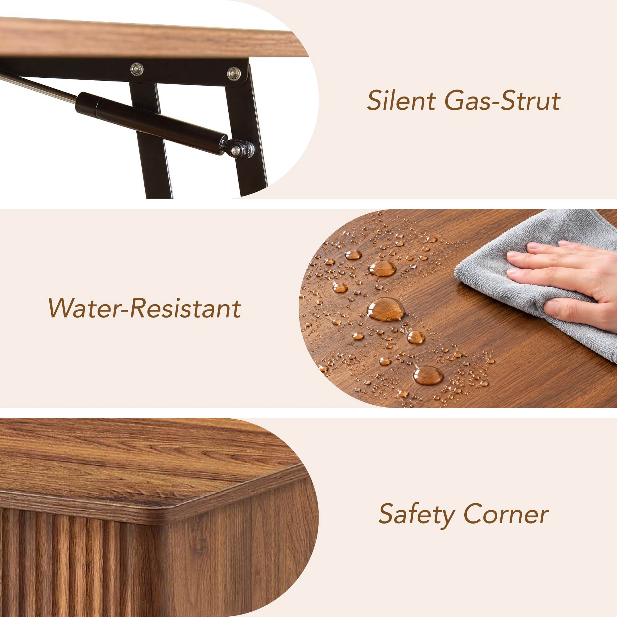 Spruce & Spring 39" Lift Top Coffee Table with Nesting Bench & Storage, Fluted Wood Design, 4-in-1 Convertible Center Table for Living Room & Small Spaces, Walnut
