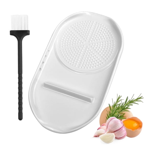 Luvan 4 in 1 Ceramic Garlic Grater Plate with Spoon Rest Herb Stripper Tool,Ginger Grinding Cheese Grater Dish for Wasabi Daikon Radish Cooking