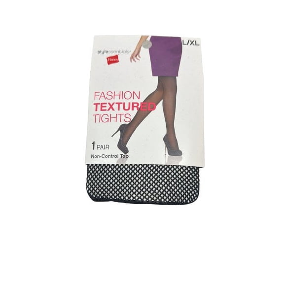 Hanes Style Essentials Textured Tights Stockings Fishnet Black L/XL