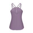 thumbnail image 6 of Women V Neck Sleeveless Spaghetti Strap Cami Top Casual Loose Eyelet Embroidery Solid Color Summer Tank Top with Half Zip Purple S, 6 of 8