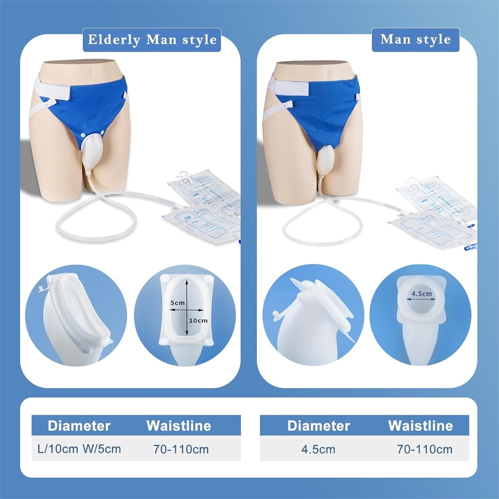 Duslogis Wearable Urine Collector with 1000ml & 2000ml Urine Collection Bags 1.5M Catheter and Dual Capacity Bags, Includes Breathable Cotton Pants Leak Proof Anti Reflux for Men Blue