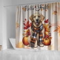 thumbnail image 4 of Hello Fall Golden Retriever Scarf Welcome Autumn with Leaves Pumpkins Shower Curtain Goldens Dog Lover Gifts Idea Waterproof Bathroom Bathtub Curtain - 00011, 4 of 5