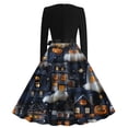 thumbnail image 3 of Nmnitkp Halloween Dresses High Quality Fabric Halloween Dress for Women 1950s Vintage Pumpkin Printed Long Sleeve V Neck Plus Size Evening Prom Dresses with Belt Popular Style Gothic Dress, 3 of 3