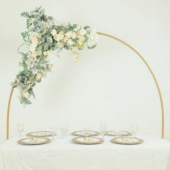 BalsaCircle Gold 4x6 feet Round Top Over The Table Rod Stand Metal Arch with Clamps Party Wedding Reception Decorations Supplies