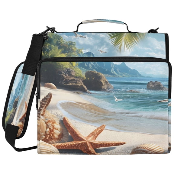 ALAZA Zipper Binder Starfish Shell Seaside Pattern 2 inch 3 Ring 500 Sheet Capacity Trapper Keeper File Folder Organizer Bag