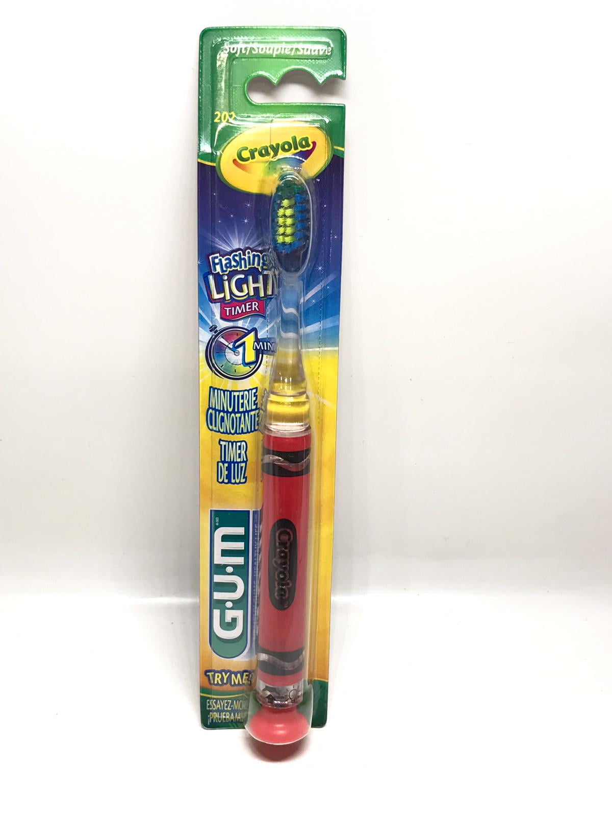 GUM Crayola 1 Minute Timer Light Flashing,Soft Bristle Toothbrush,RED