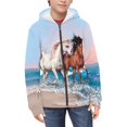 thumbnail image 3 of Xoenoiee Running Horses Beach Sea Waves 3D Print Kids Hoodies Zip Up Jacket with Pocket for Boys Girls 8-10 Years Teens Long Sleeve Athletic Hooded Sweatshirt Fall Winter Active Wear Coat, 3 of 7