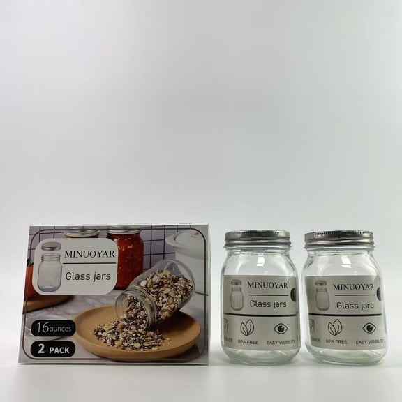 MINUOYAR Glass jars,Glass Regular Mouth Mason Jars, 16 oz Clear Glass Jars with Silver Metal Lids for Sealing, Canning Jars for Food Storage, Overnight Oats, Dry Food, Snacks, Candies, DIY Projects