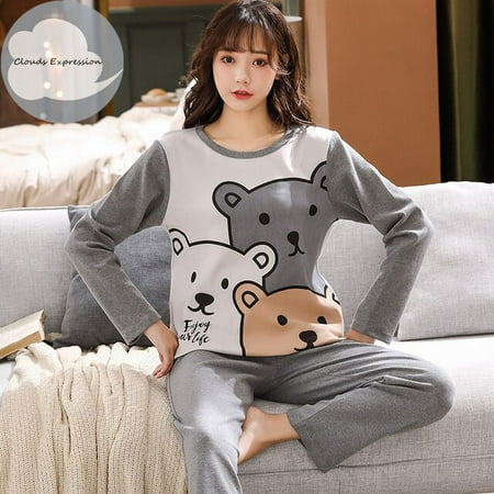 

QWZNDZGR Spring Autumn Women s Sleep Lounge Pajama Long Sleeved Girl Pajama Set Cartoon Pyjamas Cotton Sleepwear M L XL XXL XXXXL Fashion