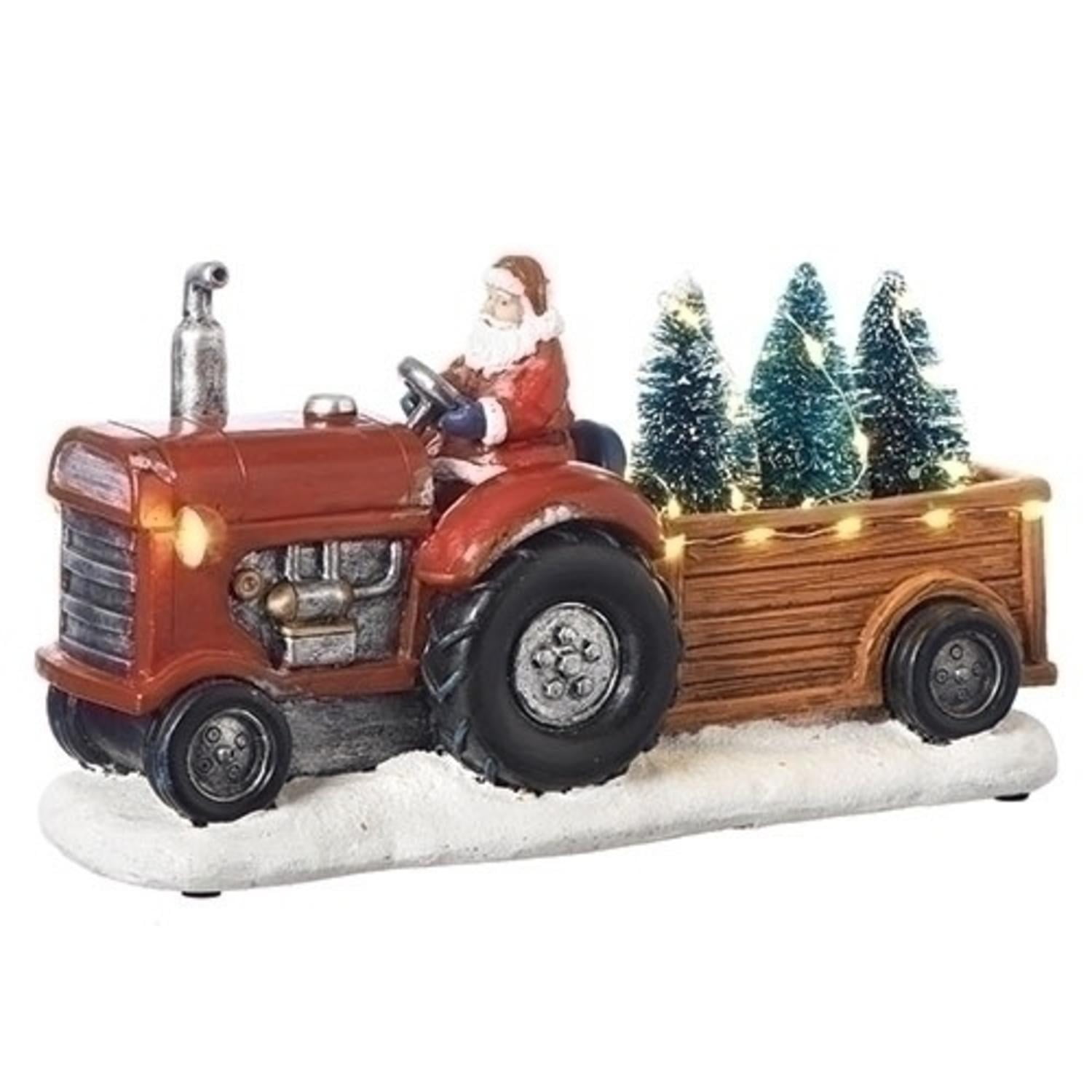 Set of 2 Musical LED Santa Claus Tractor Trailer and Trees Decorative