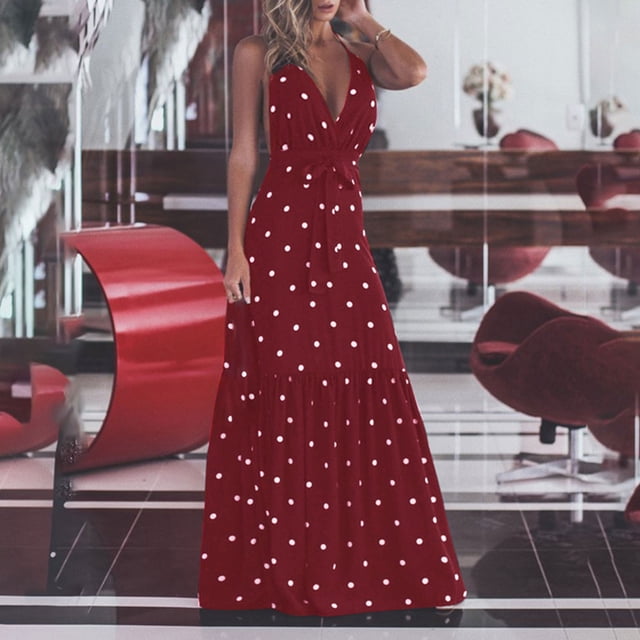 Mefallenssiah Robe d'Été Mode Femme à Pois Décontractée Confortable Sans Manches Col en V