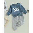 thumbnail image 3 of Fortune Toddler Baby Boy Winter Outfits 2Pcs Infant Letters Sweatshirt Tops Elastic Waist Sweatpants 0-3 Years, 3 of 9