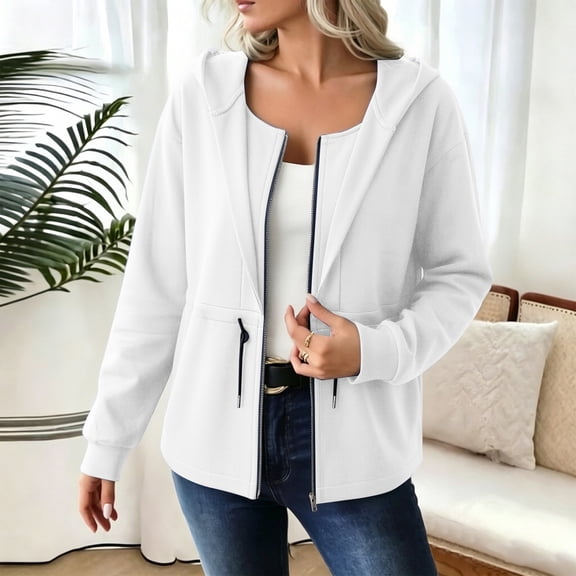 LEKWK Womens Zip Up Hoodies Long Sleeve Drawstring Casual Lightweight Sweatshirt Fall Winter Athletic Relaxed Fit Hooded Tops