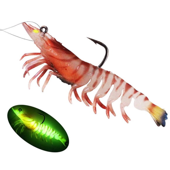 PVC Luminous Artificial Shrimp Fishing Lure Bait, Glow-in-the-Dark Soft Prawn Baits for Night Fishing, Bass, Crappie, Walleye, 12g 9cm