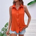 thumbnail image 4 of Womens Sleeveless Button Down Shirt Tops V Neck Business Casual Collared Blouses Tank Top Orange Red S, 4 of 8