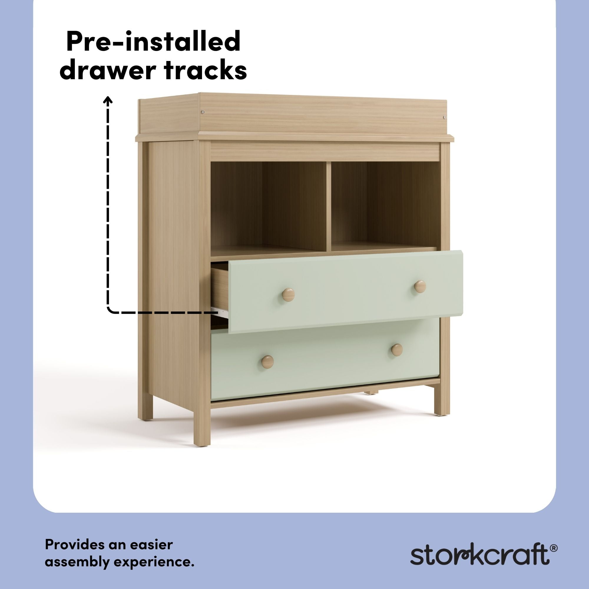 Storkcraft Alpine 2-Drawer Infant Changing Table Dresser, Driftwood with Sage