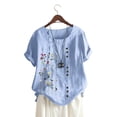 thumbnail image 3 of Top de algodón y lino para mujer de talla grande, alto y bajo, azul floral, 3 of 7