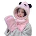 thumbnail image 5 of Skymirror Women Winter Integrated Hat Scarf Gloves Set Thick Plush Windproof Detachable Transparent Cover Cartoon Bear Decor Face Neck Hand 3 in 1 Cycling Neck Wrap Gloves Hood Set, 5 of 8