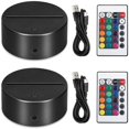 thumbnail image 1 of Paquete de 2 bases de lámpara de noche LED 3D + control remoto + cable USB, soporte de exhibición de espectáculo de luces de 16 colores para acrílico negro, 1 of 5