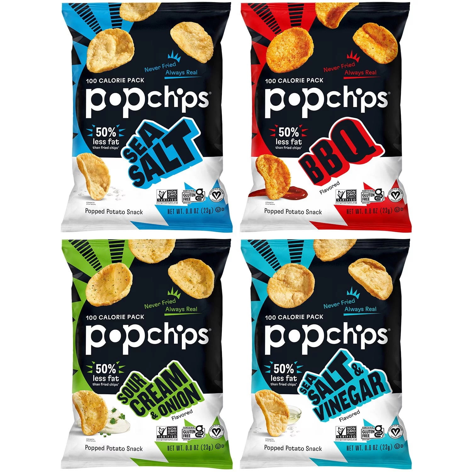 Popchips 30 Count 0.8 oz Pack – Healthy Potato Chips in Assorted Flavors