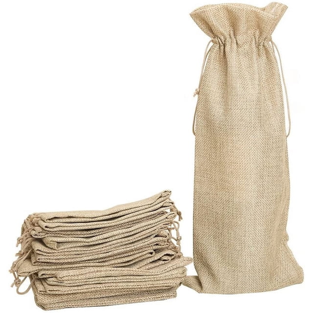 10 bolsas de yute para vino, 14 x 6 1/4 pulgadas, bolsas de regalo para botellas de vino de arpillera con cordón, 5 colores