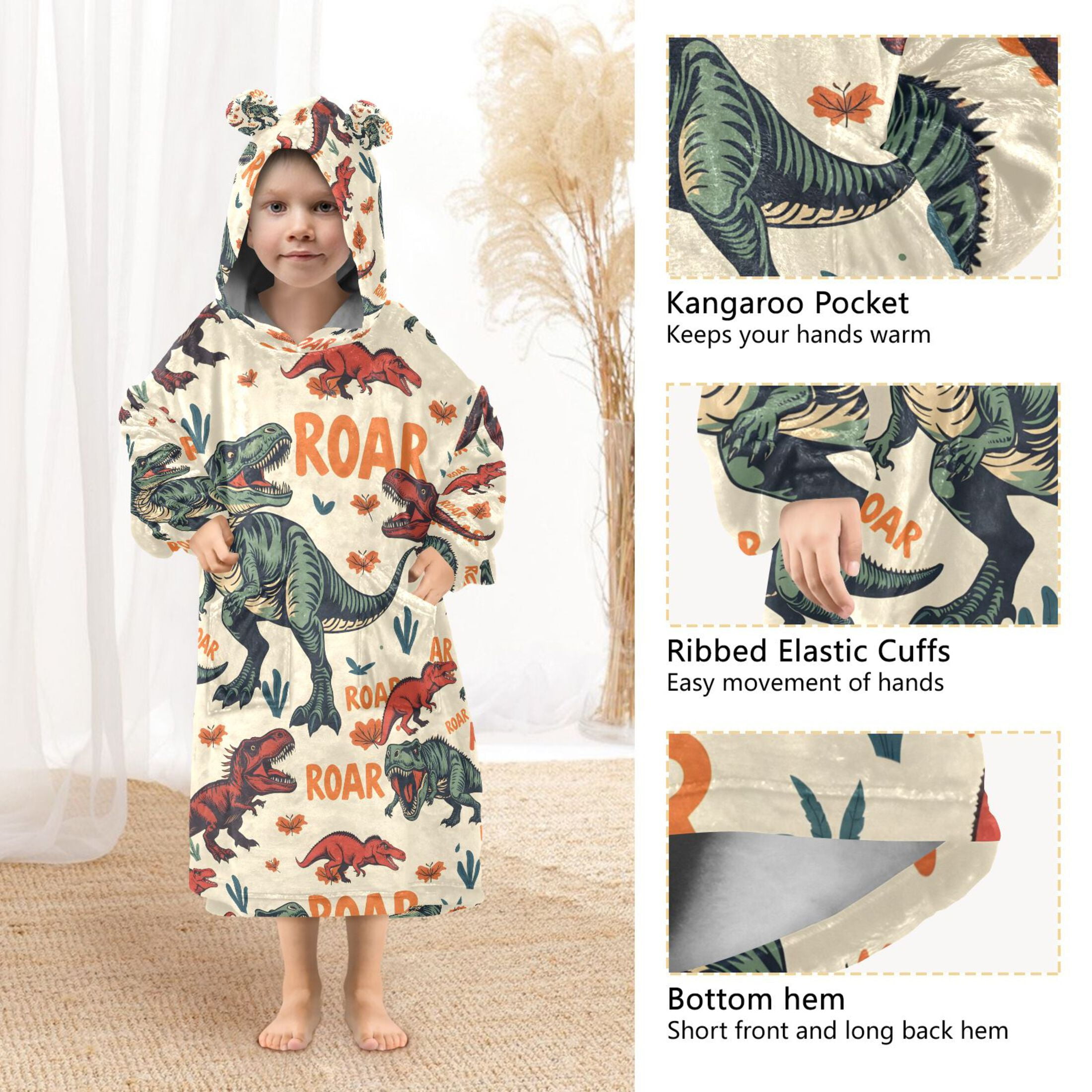 joogoo Wearable Blanket Hoodie for Cartoon Dinosaur-d5 Flannel Sherpa Pocket 3-14 YR S