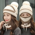 thumbnail image 6 of 3Pcs/Set Women Winter Woolen Knitted Fluffy Ball Beanie Cap Warm Mask Neck Scarf, 6 of 7