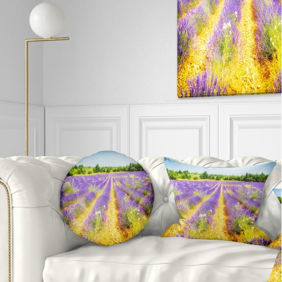 Designart Fantastic Lavender Field of France - Floral Throw Pillow - 12x20