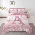 thumbnail image 3 of Homewish Pink Sequin Print A Bedding Comforter Set for Kids, Romantic Diamond Love Heart Twin Comforter Sets, Fashion Mabrling Abstract Reversible Bedding Set, Super Cozy Room Decor, 2 Pieces, 3 of 8