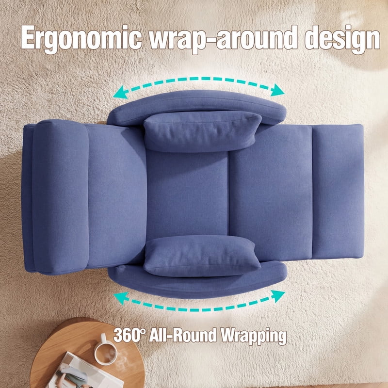 Lacoo 360° Swivel Recliner Chair Oversized Adult Nursery Glider Rocking Recliner Upholstered Electric Recliner Chair with 2 Pillows for Living Room,Linen Blue