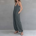 thumbnail image 4 of Costeam Womens Solid Color Adjustable Buckle Spaghetti Strap V Neck Zipper Jumpsuit with Side Pockets Slim Fit Full Length One Piece Pants, 4 of 5